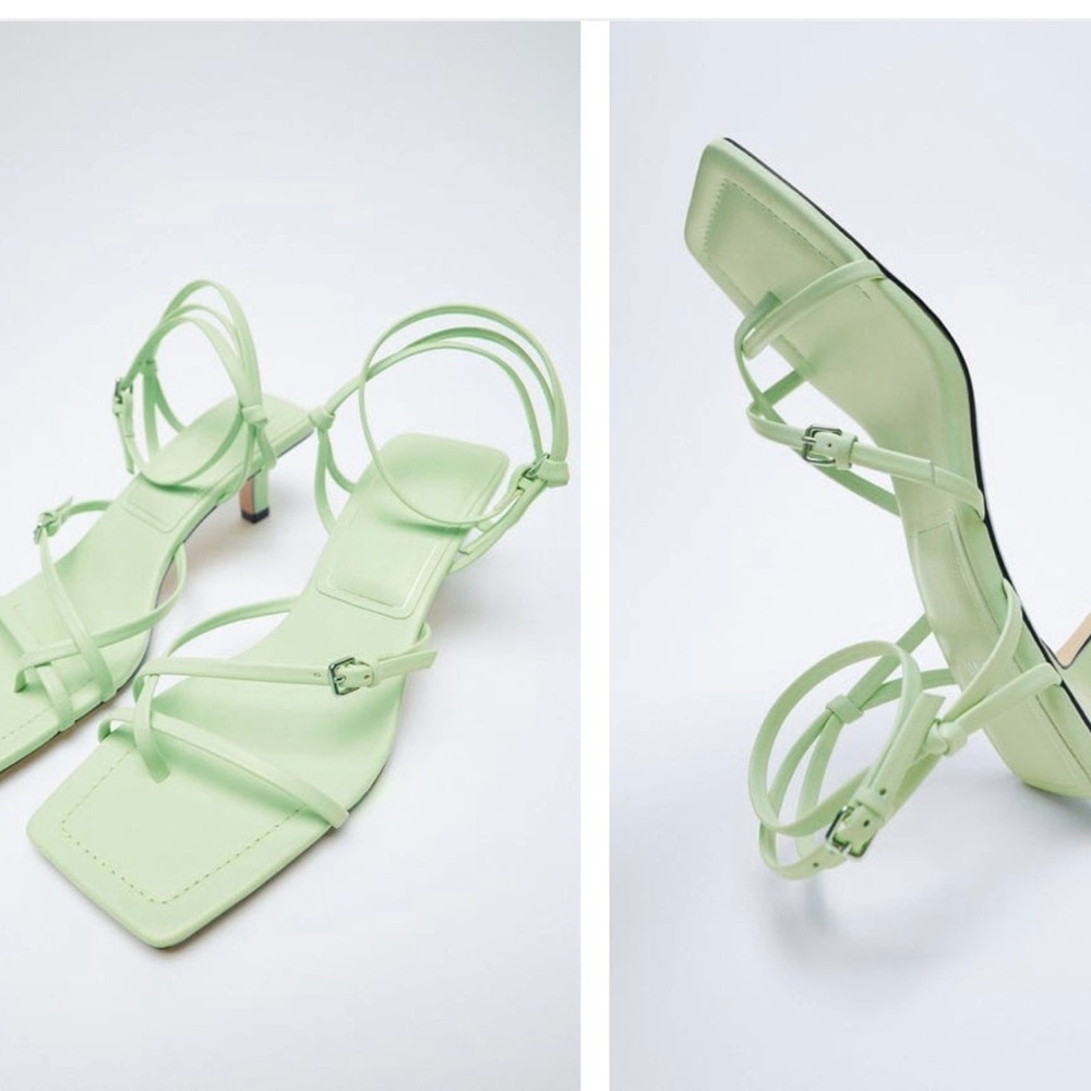 Zara Mint Green Strappy Square-Toe Heels